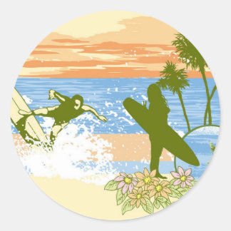 neuer Vintage-Surfer Hawaii-Strand Mädchen Junge Runder Aufkleber