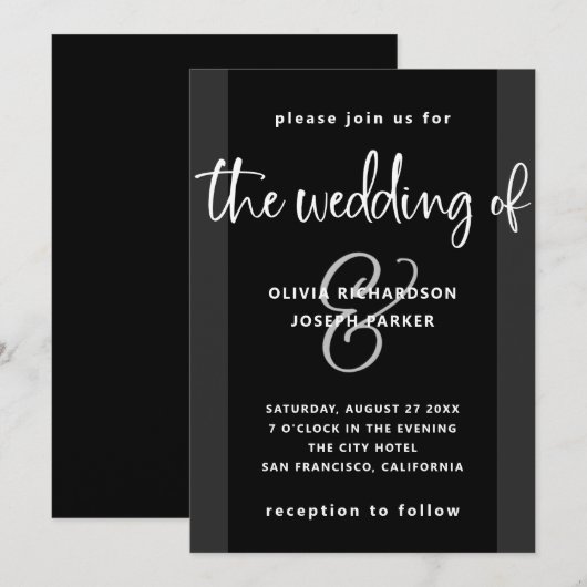 Neuer Vorschlag | Charcoal Black and White Wedding Einladung (Vorne/Hinten)