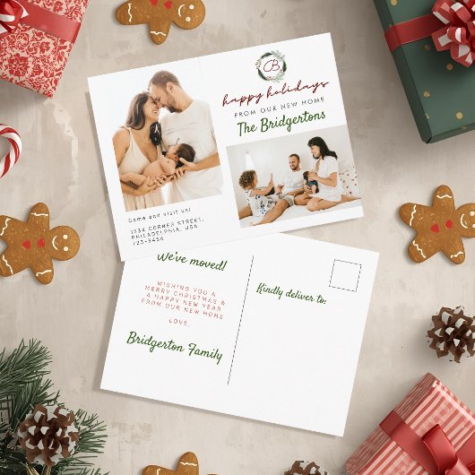 Neuer Weihnachtskranz der ZuhauseZwei Fotos Famili Ankündigungspostkarte