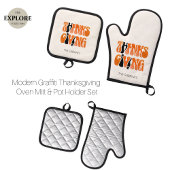 Neuer Weißer Graffiti-Erntedank Herbst Ofenhandschuh & Topflappen-Set