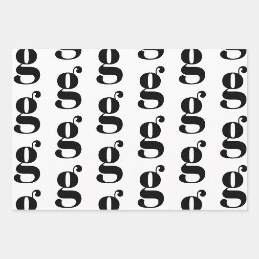 Neuer, weißer, monogramm-schwarzer Anfangsbuchstab Geschenkpapier Set (Vorderseite)