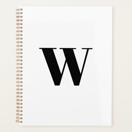 Neuer, weißer, monogramm-schwarzer Anfangsbuchstab Planer (Vorderseite)