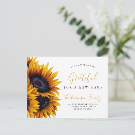 Neuer Zuhause-Erntedank-Adresswechsel Ankündigungspostkarte (Stehend Vorderseite)