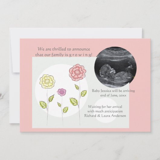 Neuer Zusatz Rosa Foto Schwangerschaft Ankündigung (Vorderseite)
