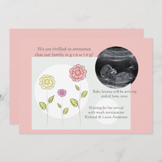 Neuer Zusatz Rosa Foto Schwangerschaft Ankündigung (Vorne/Hinten)