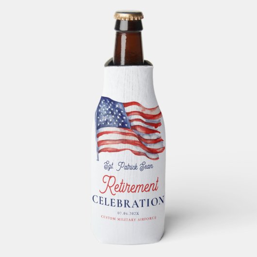 Neuere amerikanische Flagge 4. Juli Army Retiremen Flaschenkühler (Flaschenvorderseite)