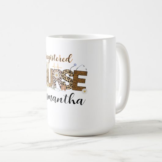 Neuere Leopard-Skin Brown-Krankenschwester Kaffeetasse (VorderseiteRechts)