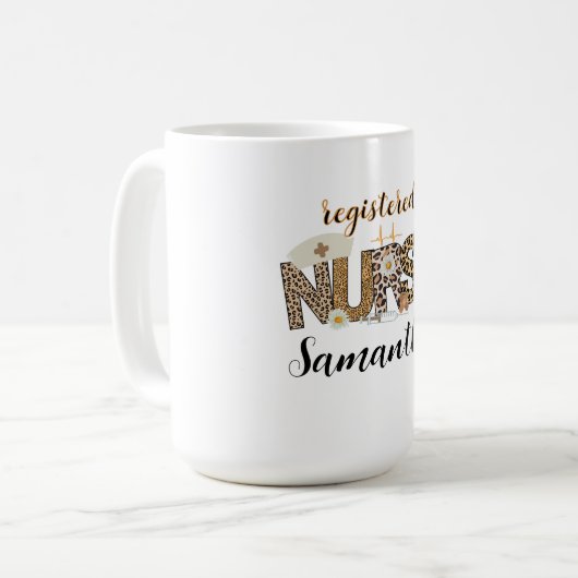 Neuere Leopard-Skin Brown-Krankenschwester Kaffeetasse (Vorderseite Links)