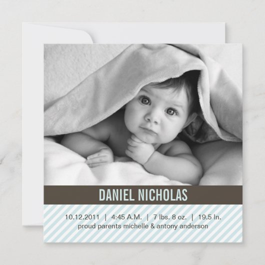 Neuere Pinstripes Kindergeburtskündigungen Ankündigung (Vorderseite)