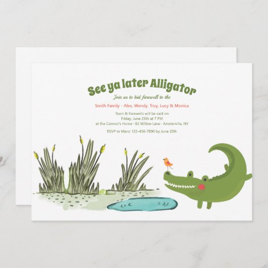 Neuerer Alligator, der weg Party geht Einladung (Vorne/Hinten)