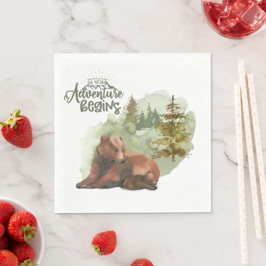 Neues Abenteuer beginnt Typografie Rustikale Bären Serviette (Beispiel)