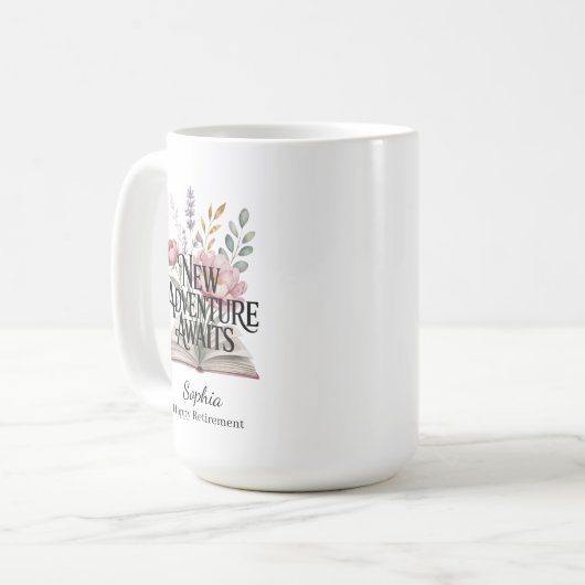 Neues Abenteuer erwartet Ruhestand Personalisiert Kaffeetasse (Vorderseite Links)