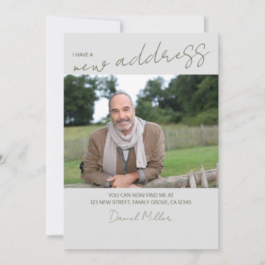 Neues Address-Foto mit Lässigem SkriptVerschieben Ankündigung (Vorderseite)