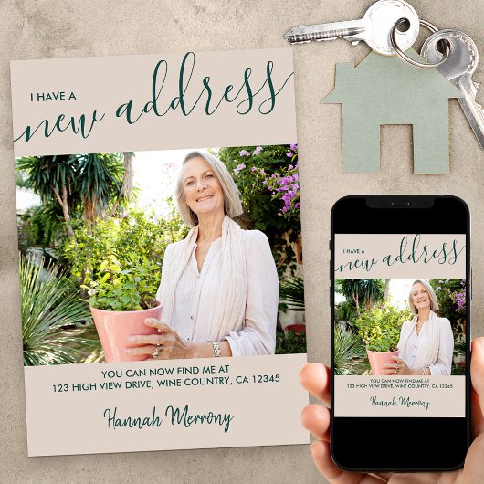 Neues Address-Foto und elegantes Script-Beige-Vers Ankündigung