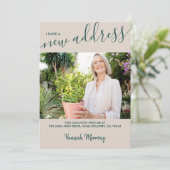 Neues Address-Foto und elegantes Script-Beige-Vers Ankündigung (Stehend Vorderseite)