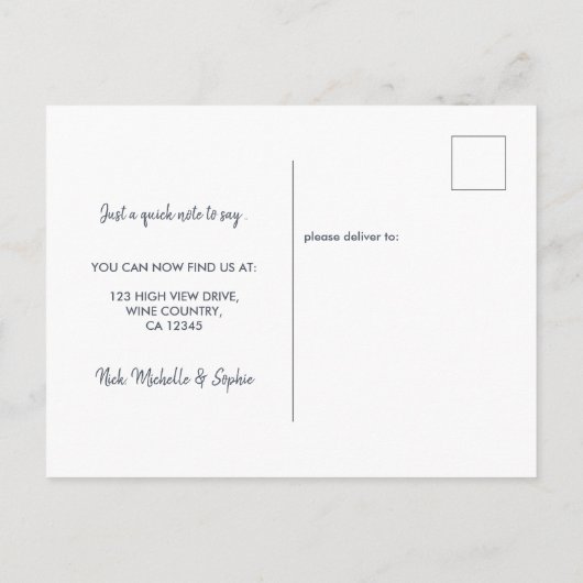 Neues Adressskript Elegantes Foto Verschieben Ankündigungspostkarte (Rückseite)