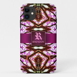 Neues Alter rosa Batik Muster Custom Monogram iPhone 11 Hülle