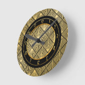 Neues Art Deco Circular Black and Gold Runde Wanduhr (Winkel)