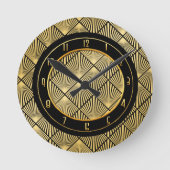Neues Art Deco Circular Black and Gold Runde Wanduhr (Vorderseite)