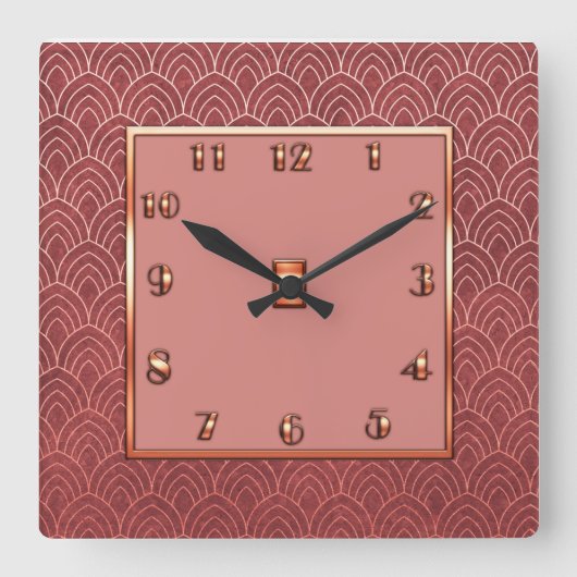 Neues Art Déco im Kupferstil Quadratische Wanduhr (Vorderseite)
