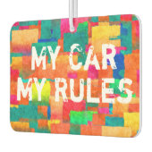 Neues Autogeschenk. Farbiges Muster mit Botschaft Autolufterfrischer (Links)