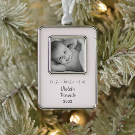 Neues Baby 1. Weihnachten als Eltern Name Jahr Fot Rahmen-Ornament Silber (Baum)