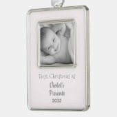 Neues Baby 1. Weihnachten als Eltern Name Jahr Fot Rahmen-Ornament Silber (Links)