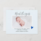 Neues Baby Blue Heart Birth Ankündigung Foto Postkarte (Vorne/Hinten)