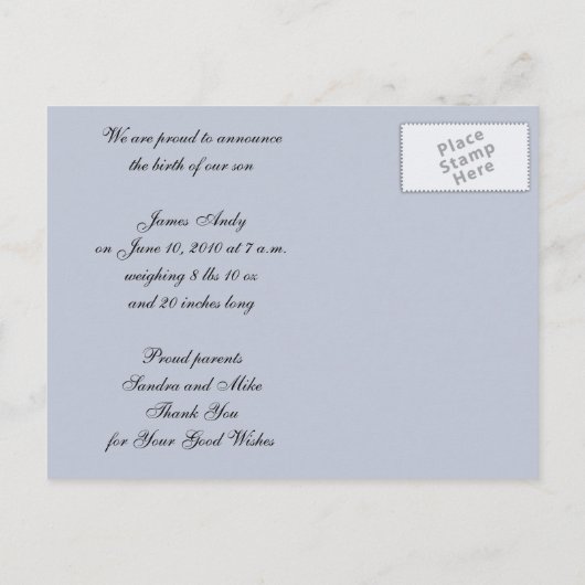 Neues Baby Boy Ankündigung Foto Postkarten (Rückseite)