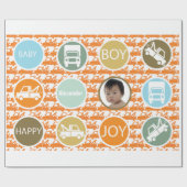 Neues Baby Boy Foto Wrapping Paper Geschenkpapier (Flach)