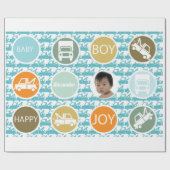 Neues Baby Boy Foto Wrapping Paper Geschenkpapier (Flach)