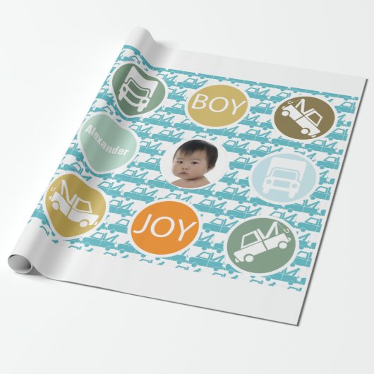 Neues Baby Boy Foto Wrapping Paper Geschenkpapier (Ungerollt)