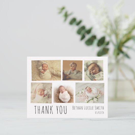 Neues Baby Dankeschön Karte Foto Collage (Stehend Vorderseite)