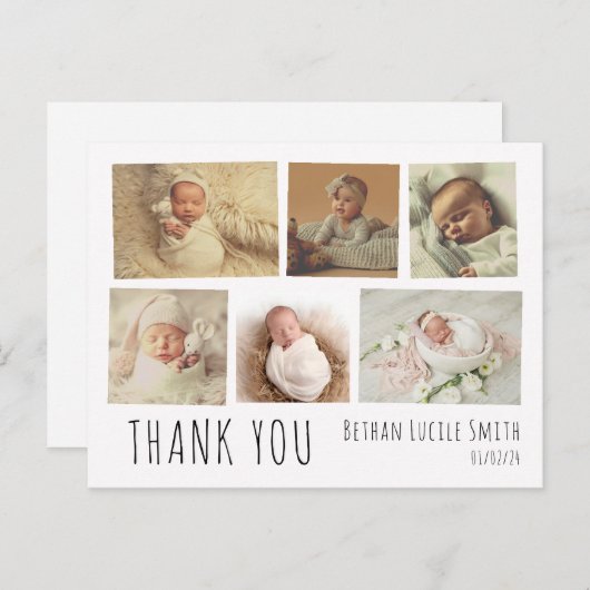 Neues Baby Dankeschön Karte Foto Collage (Vorne/Hinten)