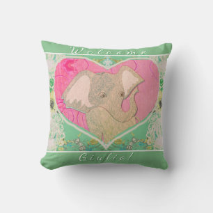 Neues Baby Elephant Green Pink Kissen