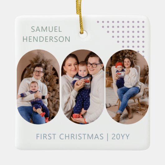 Neues Baby Erste Weihnachtsfeier 6 Fotos Farbe Keramikornament (Vorderseite)