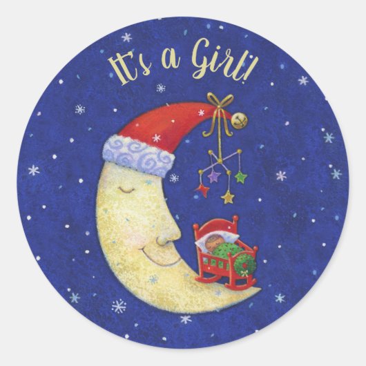 Neues Baby Es ist ein Weihnachtsmann für Mädchen Runder Aufkleber (Vorderseite)