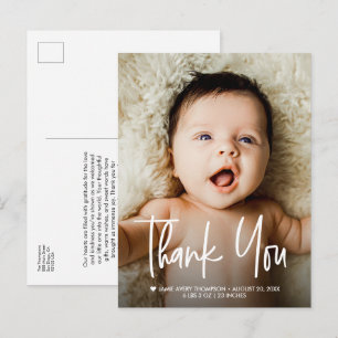 Neues Baby-Foto Danke Herz Geburt Ankündigung Postkarte
