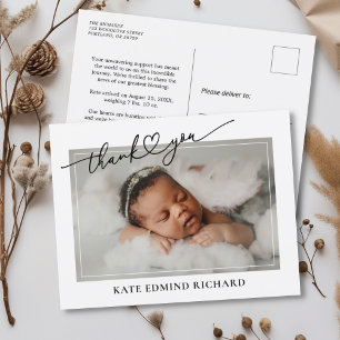 Neues Baby-Foto-Herz-Skript-Geburtsanzeige Postkarte