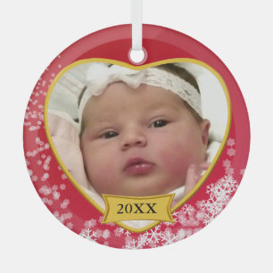 Neues Baby Foto Keepake Snowy Red Ornament Aus Glas