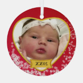 Neues Baby Foto Keepake Snowy Red Ornament Aus Glas (Rückseite)