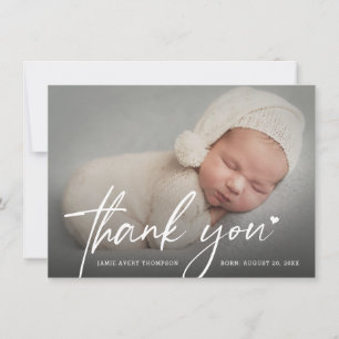 Neues Baby-Foto Moderne Schrift Herz Geburt Dankeskarte