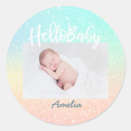 Neues Baby Foto Moderner Rainbow Glitzer Runder Aufkleber