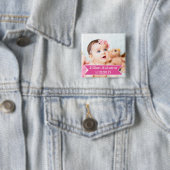 Neues Baby-Foto und rosa Mädchen-Namensknopf Button (Beispiel)