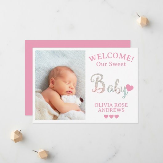 Neues Baby-Foto Willkommen bei Name Ankündigung (Vorderseite/Rückseite Beispiel)