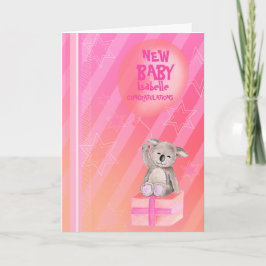 Neues Baby Girl niedlich Koala Card rosa orange Karte