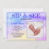 Neues Baby im Lila Foto "Sip and See" Einladung (Vorderseite)