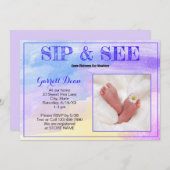 Neues Baby im Lila Foto "Sip and See" Einladung (Vorne/Hinten)