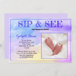 Neues Baby im Lila Foto "Sip and See" Einladung