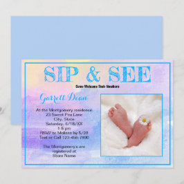 Neues Baby in Blue "Sip and See" Custom Foto Party Einladung